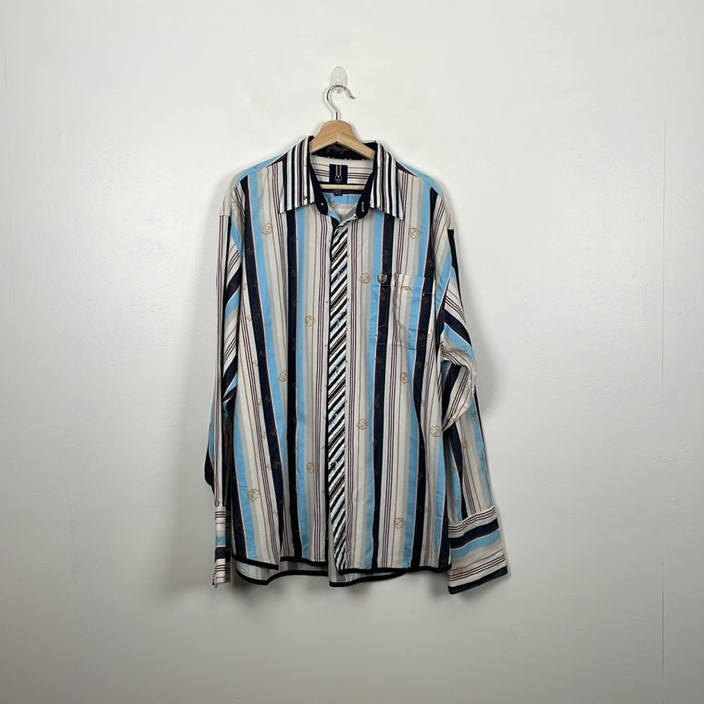 Phat Farm Button Down Shirt Mens 3XL Long Sleeve Multicolor Strip Front Pocket